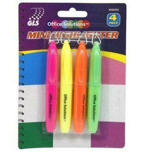 6Pks,24Ct) Mini HIGHLIGHTERS Neon Colored Chisel Tip Markers Fluorescent Hi Pen